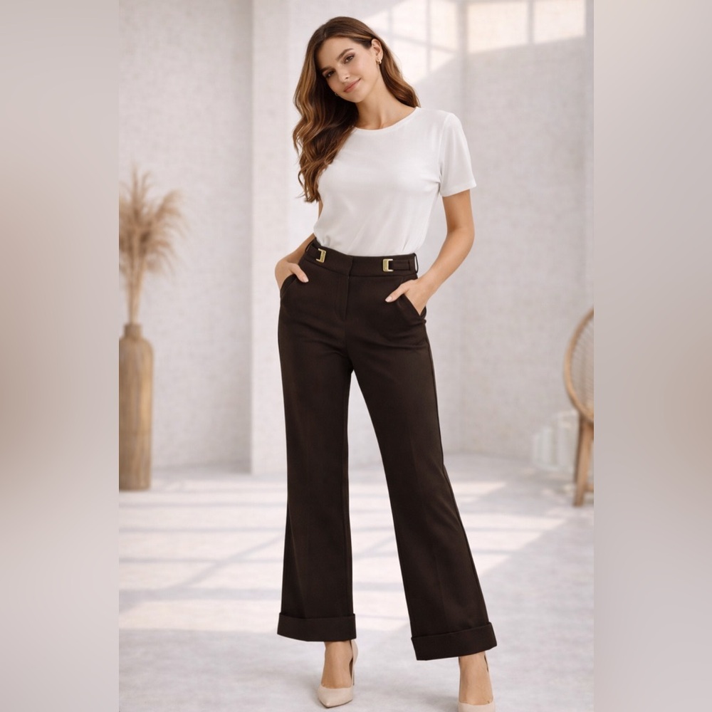 Lands End Wool Blend wide leg Pants Brown Granola Girl Cabin Chore Career Preppy